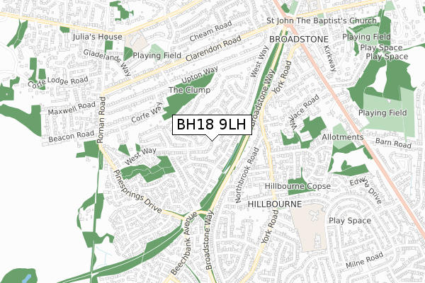 BH18 9LH map - small scale - OS Open Zoomstack (Ordnance Survey)