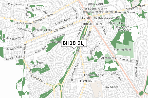 BH18 9LJ map - small scale - OS Open Zoomstack (Ordnance Survey)