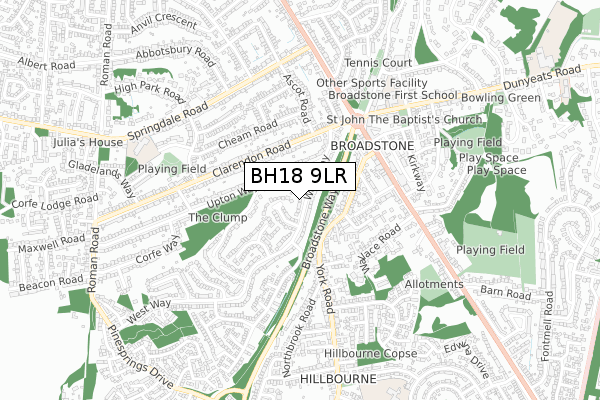 BH18 9LR map - small scale - OS Open Zoomstack (Ordnance Survey)