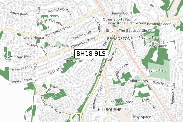 BH18 9LS map - small scale - OS Open Zoomstack (Ordnance Survey)