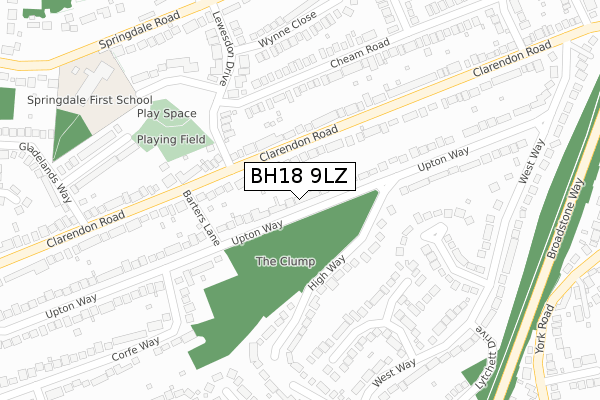 BH18 9LZ map - large scale - OS Open Zoomstack (Ordnance Survey)