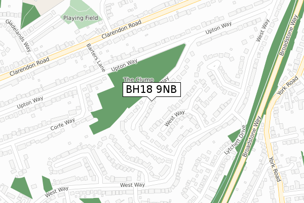 BH18 9NB map - large scale - OS Open Zoomstack (Ordnance Survey)