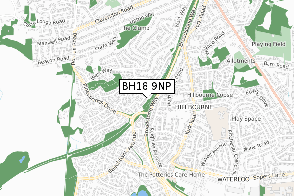 BH18 9NP map - small scale - OS Open Zoomstack (Ordnance Survey)