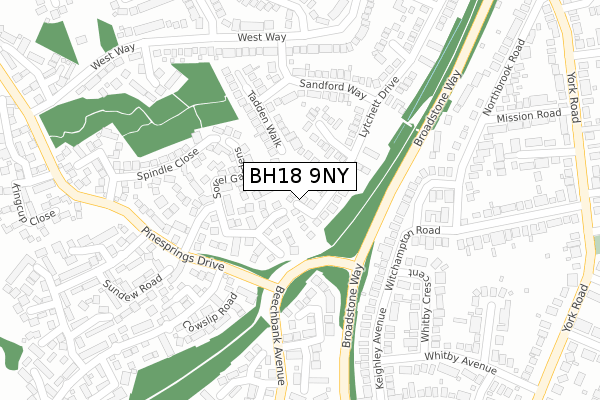 BH18 9NY map - large scale - OS Open Zoomstack (Ordnance Survey)