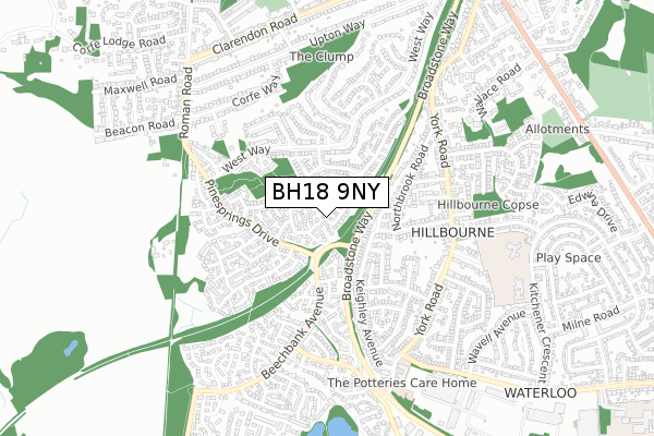 BH18 9NY map - small scale - OS Open Zoomstack (Ordnance Survey)