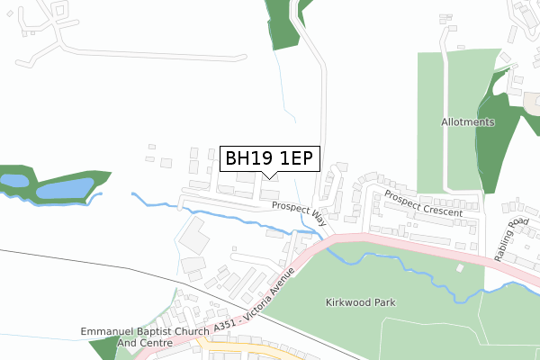 BH19 1EP map - large scale - OS Open Zoomstack (Ordnance Survey)