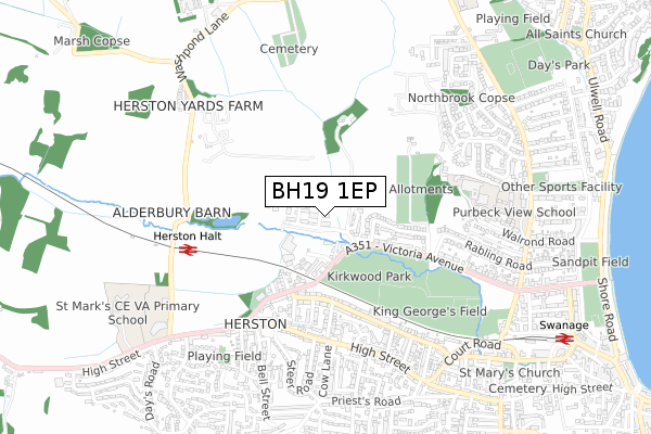 BH19 1EP map - small scale - OS Open Zoomstack (Ordnance Survey)