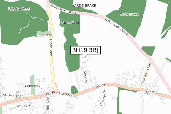 BH19 3BJ map - large scale - OS Open Zoomstack (Ordnance Survey)