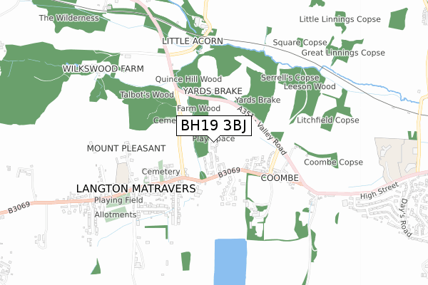 BH19 3BJ map - small scale - OS Open Zoomstack (Ordnance Survey)