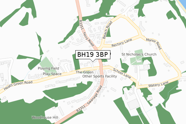 BH19 3BP map - large scale - OS Open Zoomstack (Ordnance Survey)