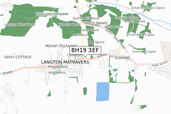 BH19 3EF map - small scale - OS Open Zoomstack (Ordnance Survey)