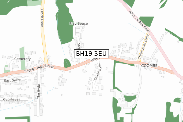 BH19 3EU map - large scale - OS Open Zoomstack (Ordnance Survey)