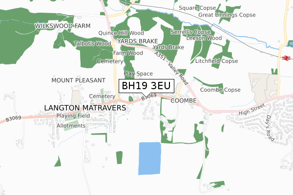 BH19 3EU map - small scale - OS Open Zoomstack (Ordnance Survey)