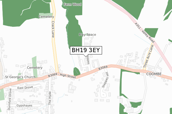 BH19 3EY map - large scale - OS Open Zoomstack (Ordnance Survey)