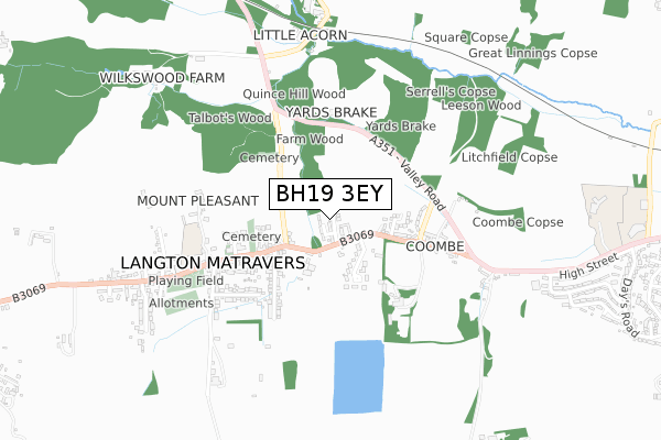 BH19 3EY map - small scale - OS Open Zoomstack (Ordnance Survey)