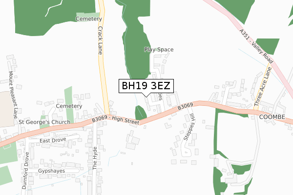 BH19 3EZ map - large scale - OS Open Zoomstack (Ordnance Survey)