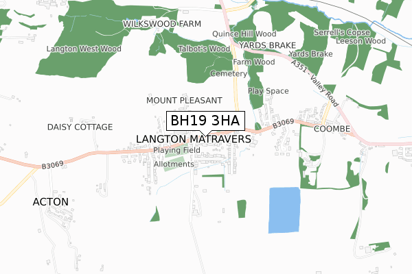 BH19 3HA map - small scale - OS Open Zoomstack (Ordnance Survey)