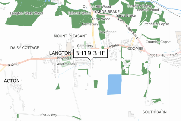 BH19 3HE map - small scale - OS Open Zoomstack (Ordnance Survey)