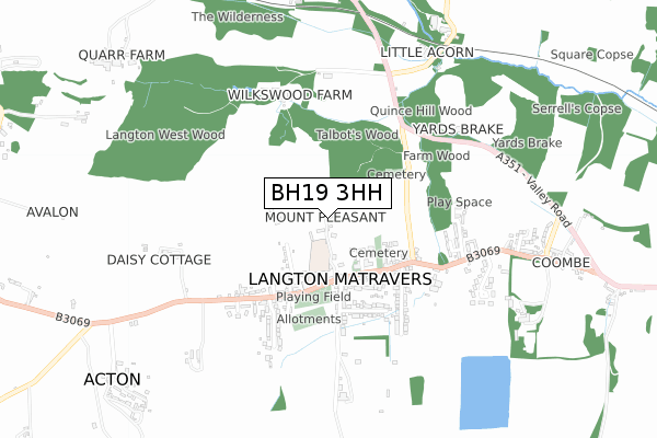 BH19 3HH map - small scale - OS Open Zoomstack (Ordnance Survey)