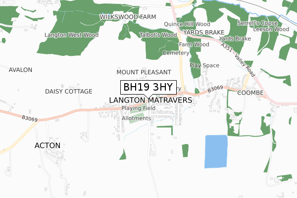 BH19 3HY map - small scale - OS Open Zoomstack (Ordnance Survey)