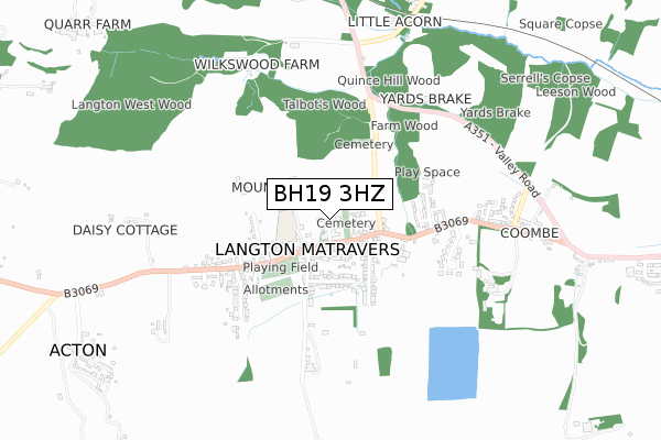 BH19 3HZ map - small scale - OS Open Zoomstack (Ordnance Survey)