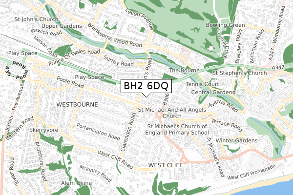 BH2 6DQ map - small scale - OS Open Zoomstack (Ordnance Survey)