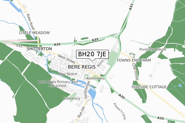 BH20 7JE map - small scale - OS Open Zoomstack (Ordnance Survey)