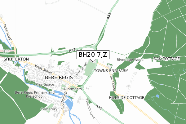 BH20 7JZ map - small scale - OS Open Zoomstack (Ordnance Survey)