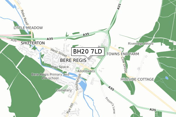 BH20 7LD map - small scale - OS Open Zoomstack (Ordnance Survey)