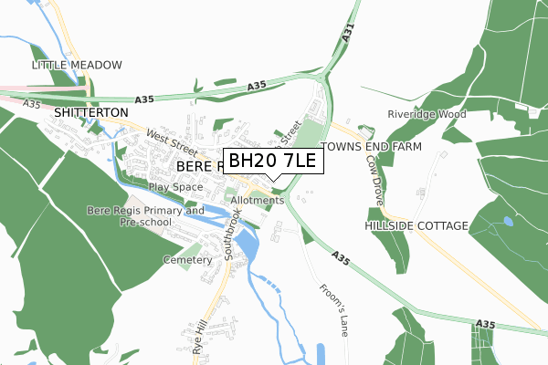BH20 7LE map - small scale - OS Open Zoomstack (Ordnance Survey)