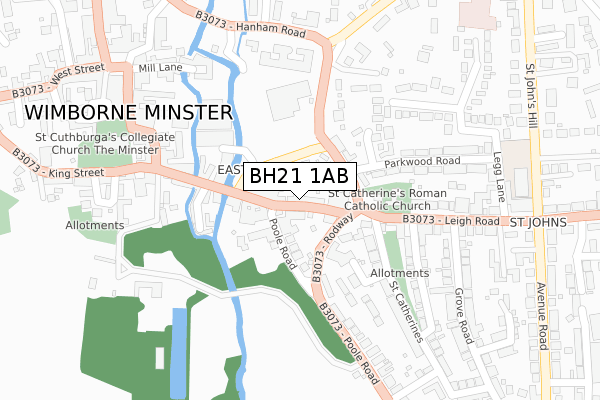 BH21 1AB map - large scale - OS Open Zoomstack (Ordnance Survey)