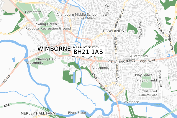 BH21 1AB map - small scale - OS Open Zoomstack (Ordnance Survey)