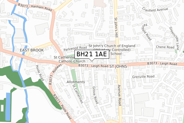 BH21 1AE map - large scale - OS Open Zoomstack (Ordnance Survey)