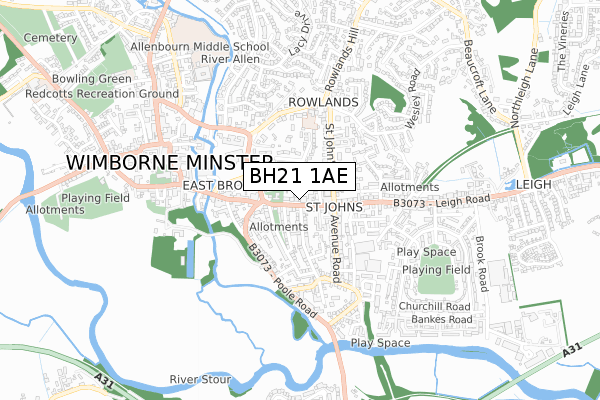 BH21 1AE map - small scale - OS Open Zoomstack (Ordnance Survey)