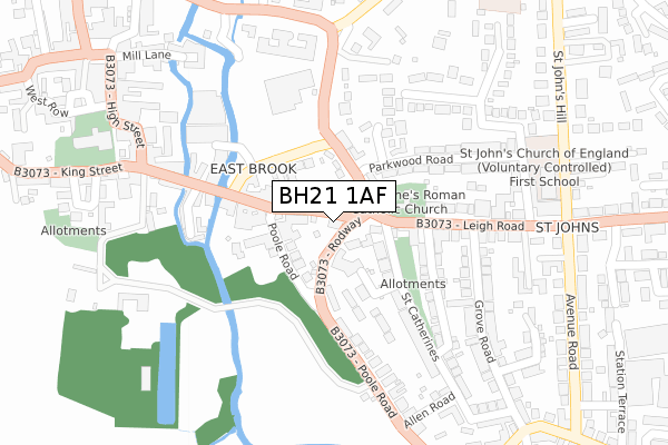 BH21 1AF map - large scale - OS Open Zoomstack (Ordnance Survey)