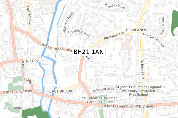 BH21 1AN map - large scale - OS Open Zoomstack (Ordnance Survey)