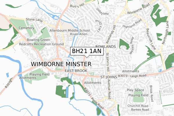 BH21 1AN map - small scale - OS Open Zoomstack (Ordnance Survey)