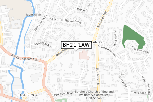 BH21 1AW map - large scale - OS Open Zoomstack (Ordnance Survey)