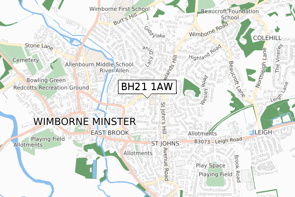 BH21 1AW map - small scale - OS Open Zoomstack (Ordnance Survey)