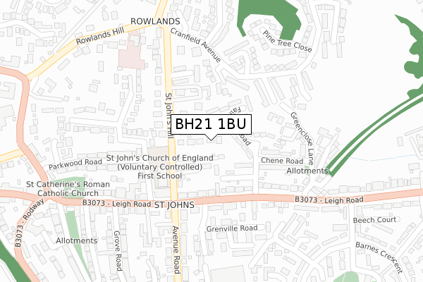 BH21 1BU map - large scale - OS Open Zoomstack (Ordnance Survey)