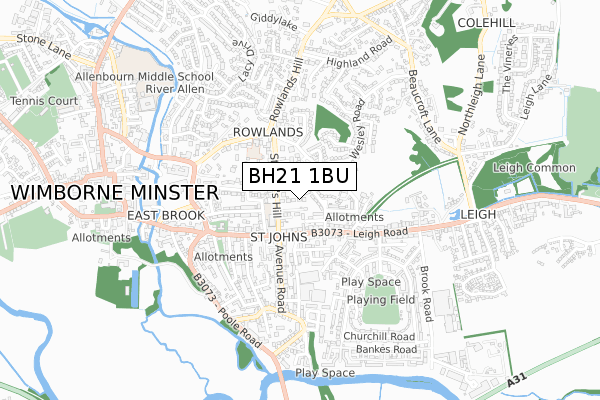 BH21 1BU map - small scale - OS Open Zoomstack (Ordnance Survey)