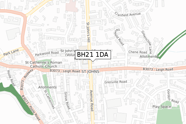 BH21 1DA map - large scale - OS Open Zoomstack (Ordnance Survey)