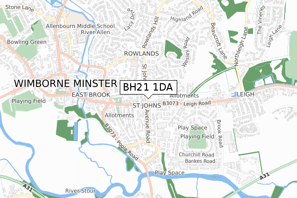 BH21 1DA map - small scale - OS Open Zoomstack (Ordnance Survey)