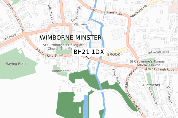 BH21 1DX map - large scale - OS Open Zoomstack (Ordnance Survey)