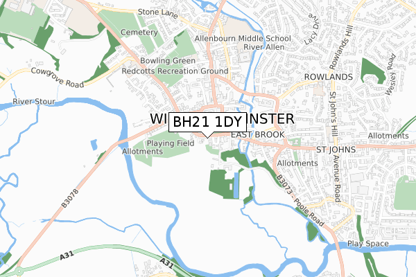 BH21 1DY map - small scale - OS Open Zoomstack (Ordnance Survey)