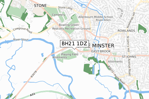 BH21 1DZ map - small scale - OS Open Zoomstack (Ordnance Survey)