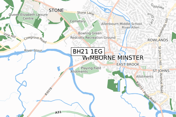 BH21 1EG map - small scale - OS Open Zoomstack (Ordnance Survey)