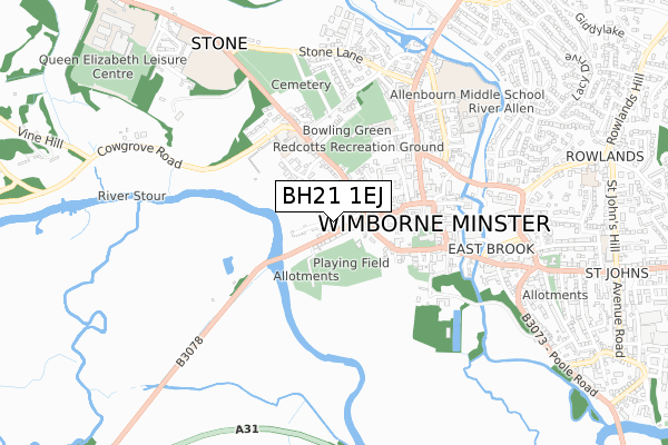 BH21 1EJ map - small scale - OS Open Zoomstack (Ordnance Survey)