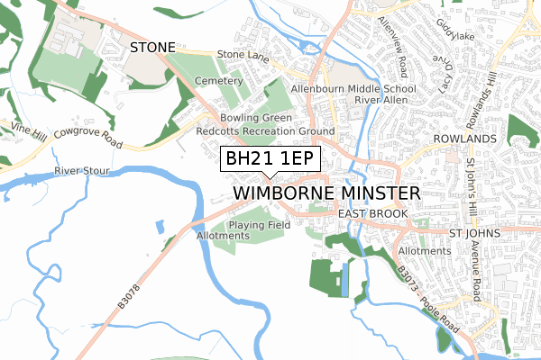 BH21 1EP map - small scale - OS Open Zoomstack (Ordnance Survey)