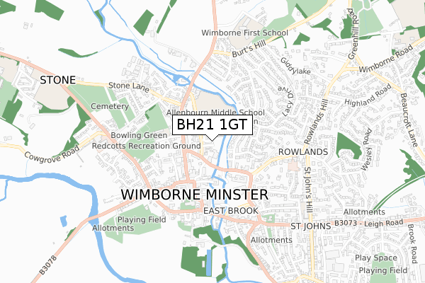 BH21 1GT map - small scale - OS Open Zoomstack (Ordnance Survey)